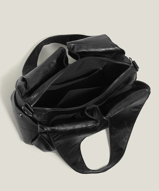 Versatile Black Solid Durable Faux Leather Shoulder Bags