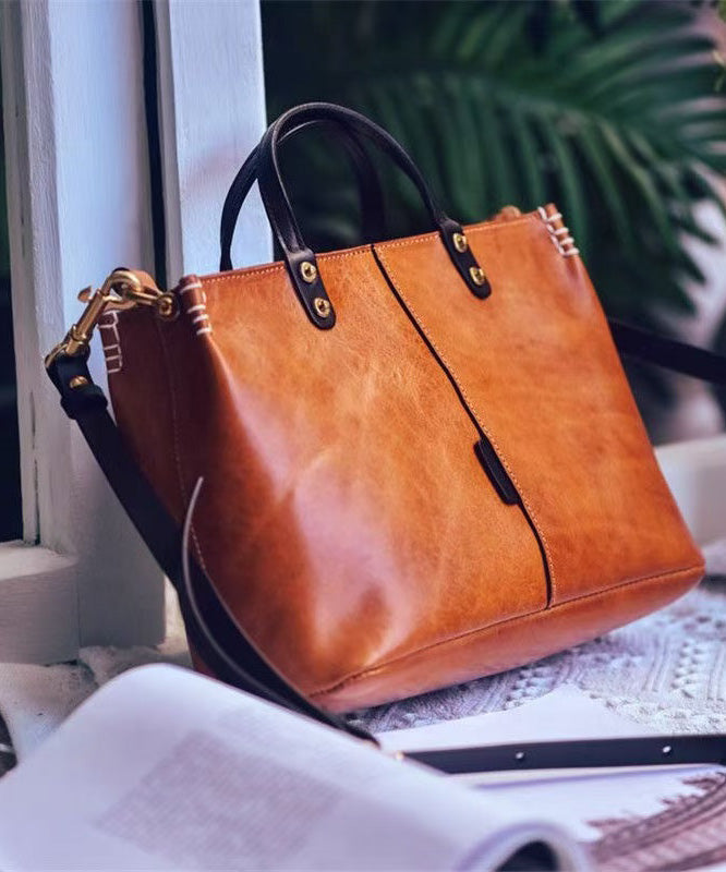 Vintage Brown Durable Large Leather Tote Handbag