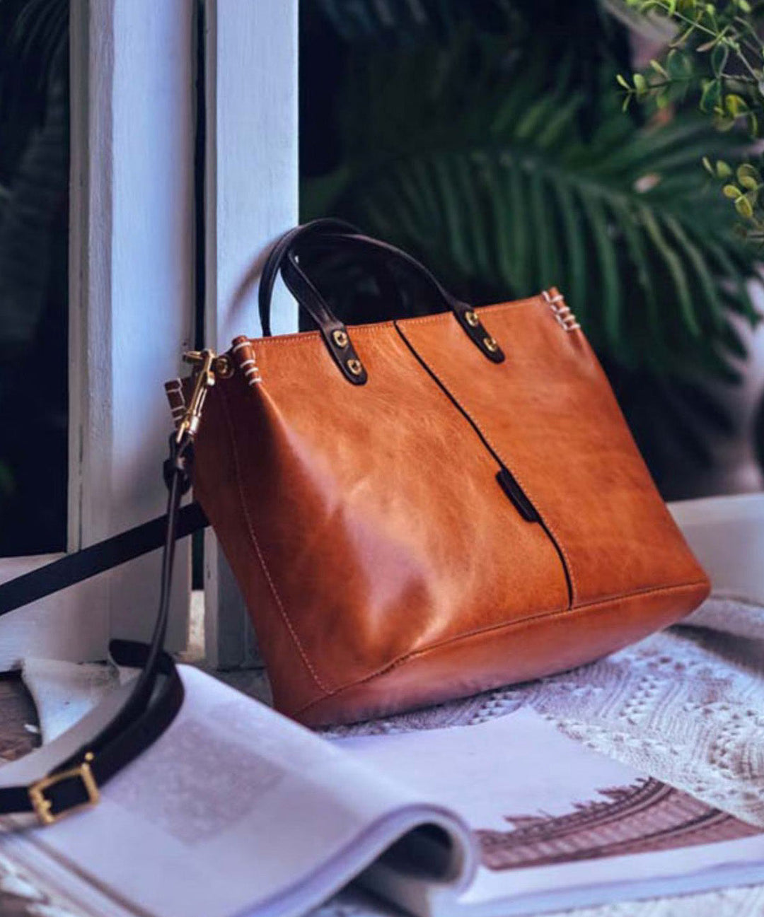 Vintage Brown Durable Large Leather Tote Handbag