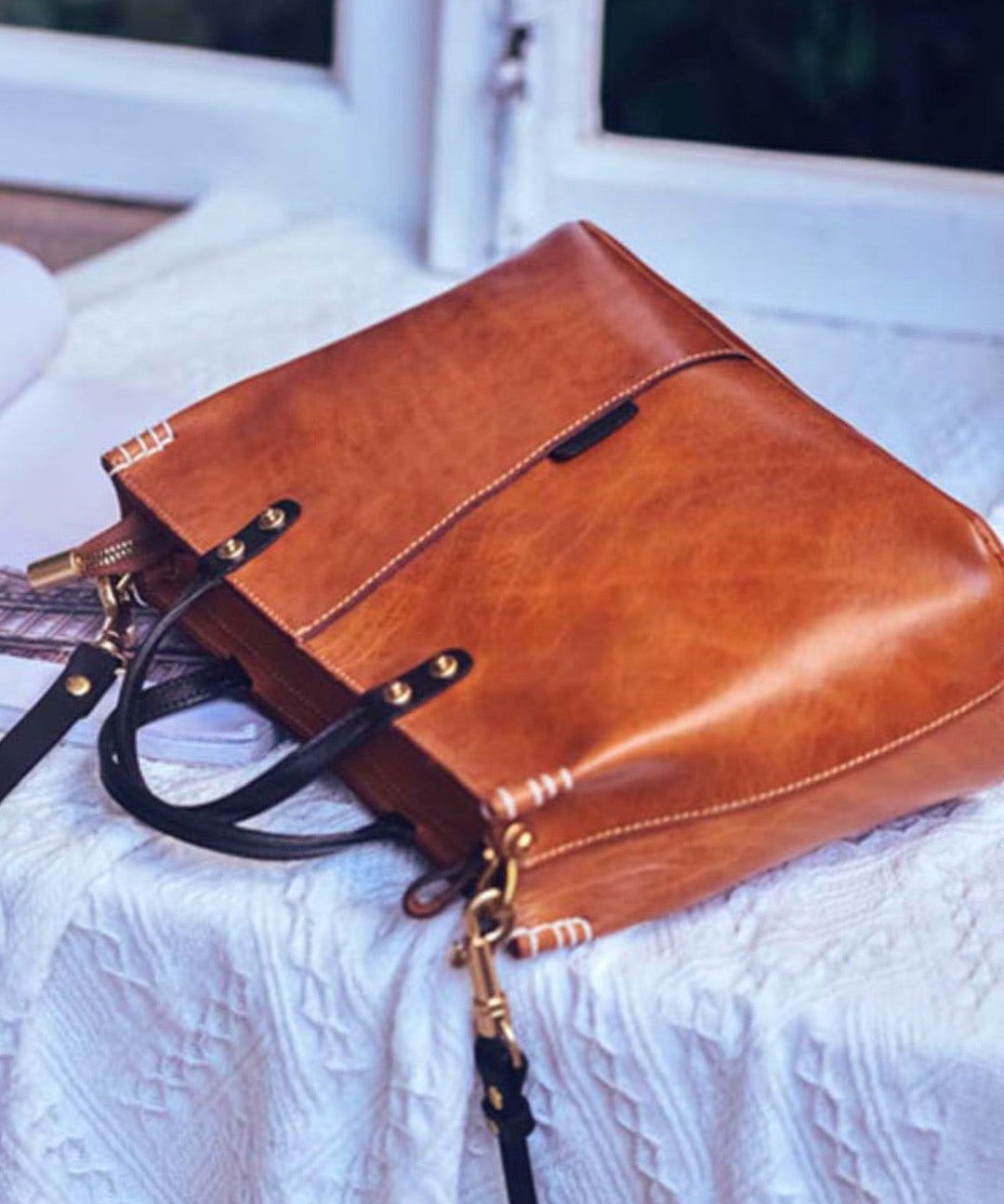 Vintage Brown Durable Large Leather Tote Handbag