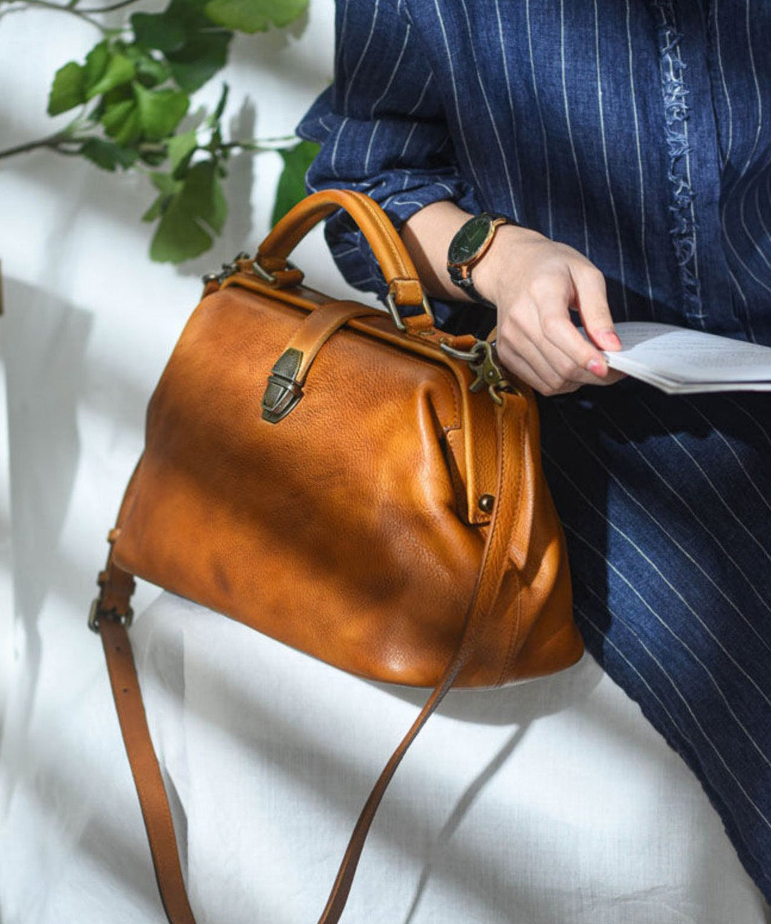 Vintage Brown Large Capacity Leather Tote Handbag