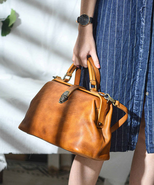 Vintage Brown Large Capacity Leather Tote Handbag