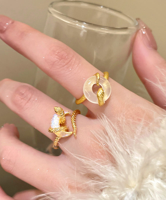 Vintage Gold Copper Alloy Safety Buckles Serpentine Rings Two-Piece Set