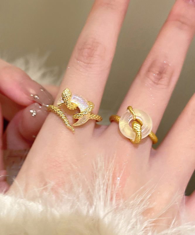 Vintage Gold Copper Alloy Safety Buckles Serpentine Rings Two-Piece Set