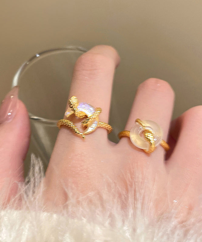 Vintage Gold Copper Alloy Safety Buckles Serpentine Rings Two-Piece Set