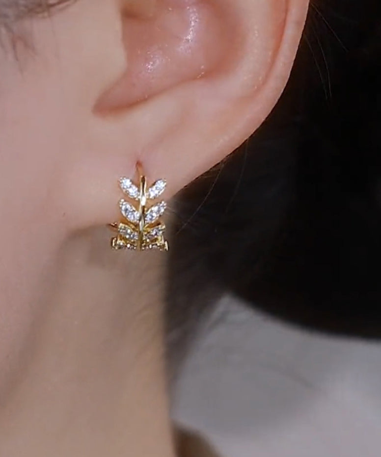 Vintage Gold Sterling Silver Overgild Zircon Ear of Wheat Hoop Earrings