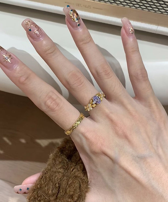 Vintage Gold Sterling Silver Overgild Zircon Starry Sky Rings Two-Piece Set