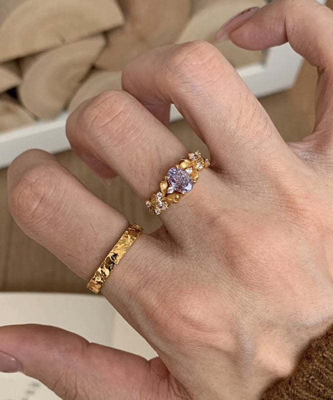 Vintage Gold Sterling Silver Overgild Zircon Starry Sky Rings Two-Piece Set