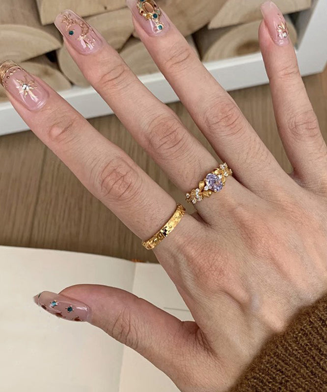 Vintage Gold Sterling Silver Overgild Zircon Starry Sky Rings Two-Piece Set