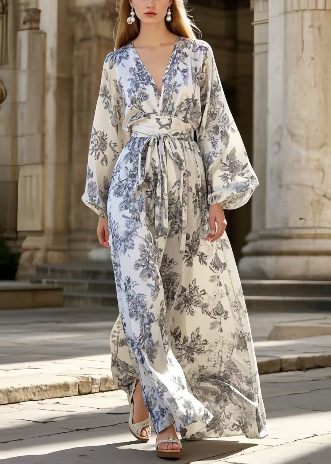 Vintage Grey Print Silk Tunic Dress Exra Large Hem Spring