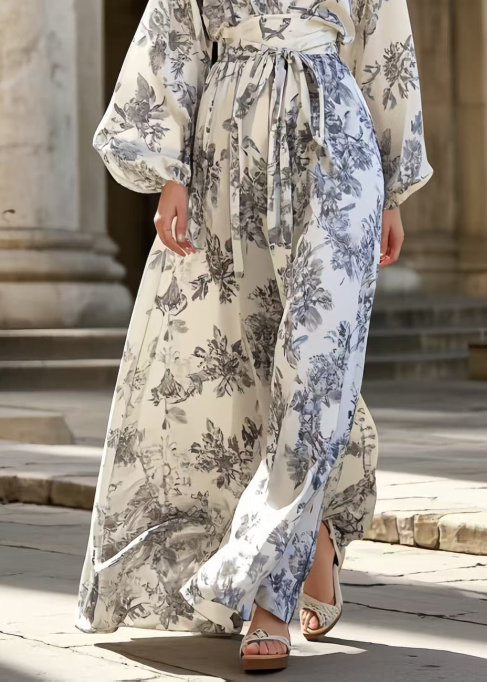 Vintage Grey Print Silk Tunic Dress Exra Large Hem Spring