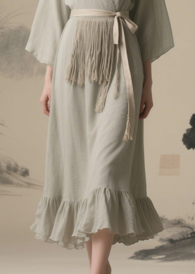 Vintage Grey Tasseled Chiffon Tunic Dresses Summer