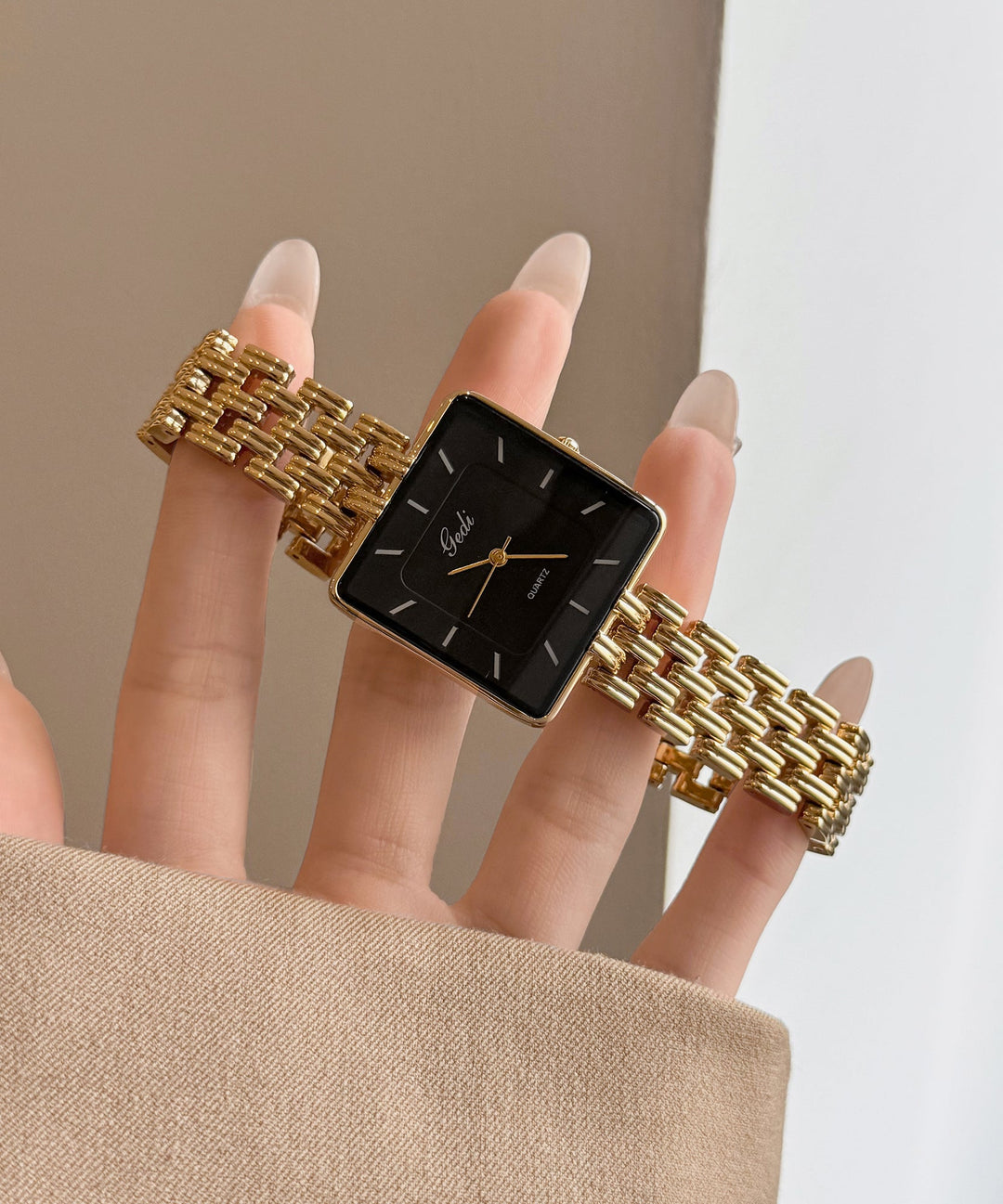 Vogue Black Stainless Steel Reinforced Glass Square Watches