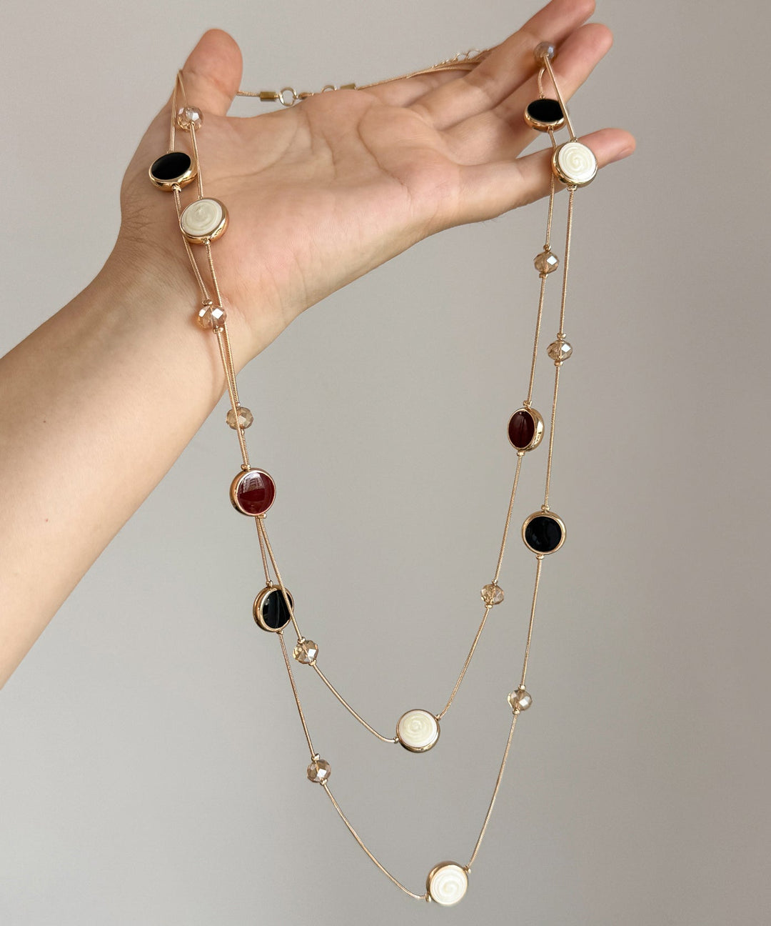Vogue Gold Copper Drip Glazed Beading Double-Layer Necklace