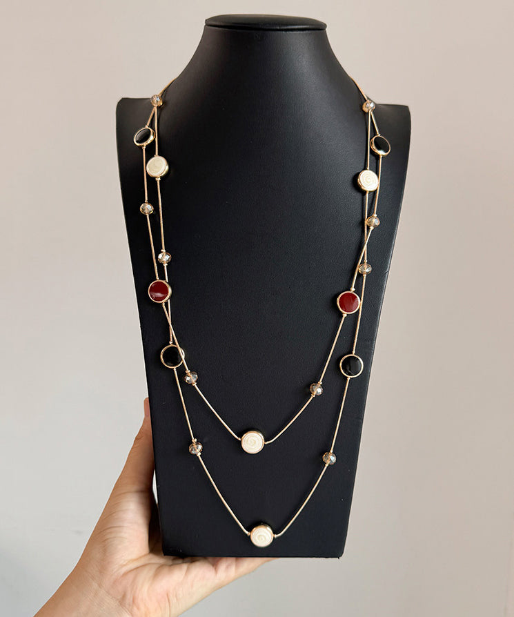 Vogue Gold Copper Drip Glazed Beading Double-Layer Necklace