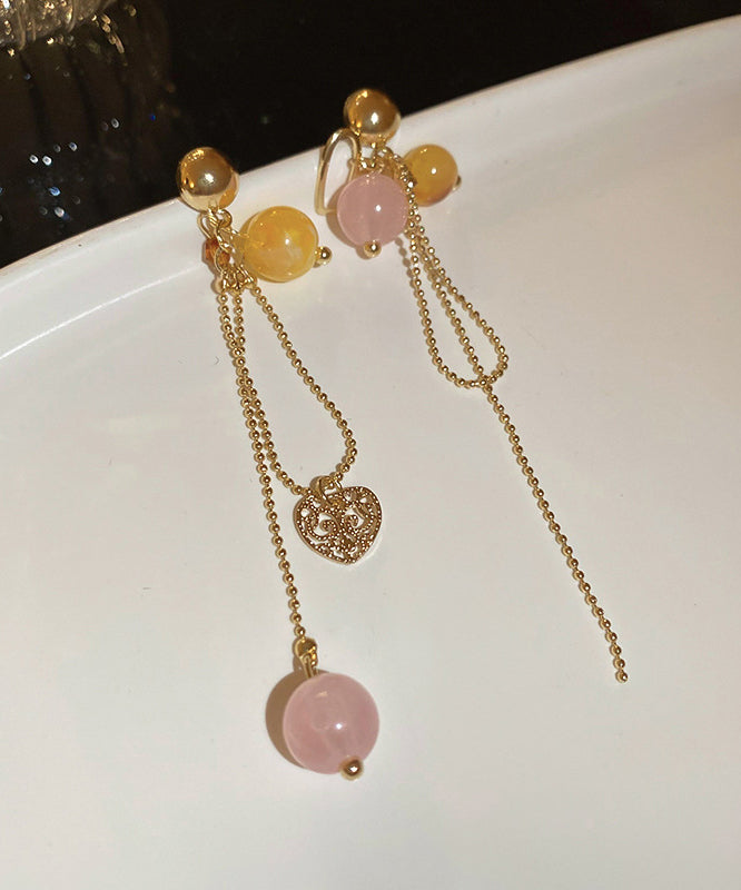 Vogue Gold Copper Love Crystal Resin Tassel Drop Earrings