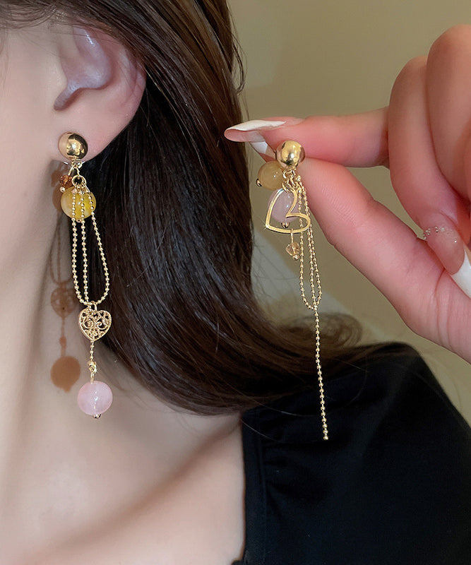 Vogue Gold Copper Love Crystal Resin Tassel Drop Earrings