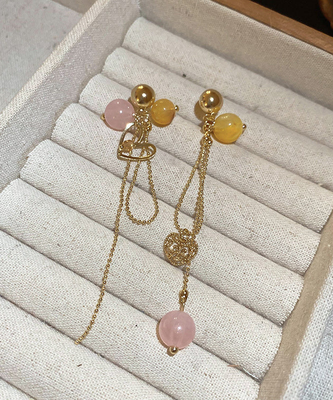 Vogue Gold Copper Love Crystal Resin Tassel Drop Earrings