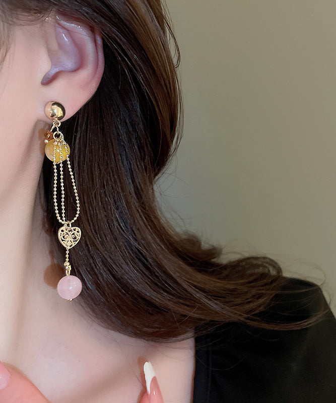 Vogue Gold Copper Love Crystal Resin Tassel Drop Earrings