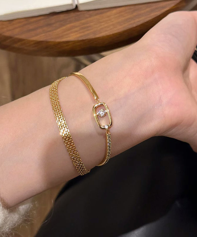 Vogue Gold Stainless Steel Zircon Chain Bracelet Two-Piece Set