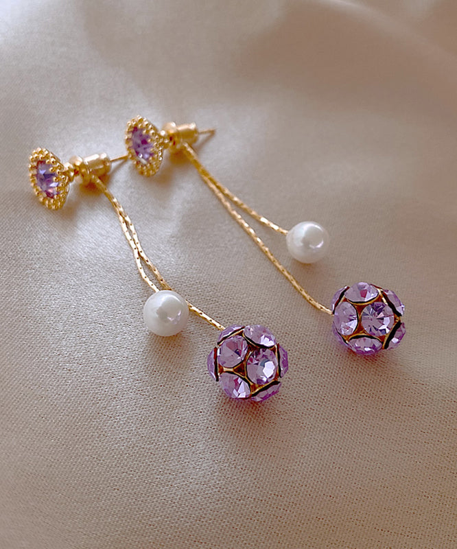 Vogue Purple Sterling Silver Overgild Zircon Pearl Tassel Drop Earrings