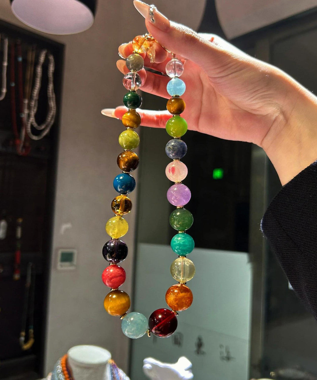 Vogue Rainbow Alloy Crystal Beading Gratuated Bead Necklace