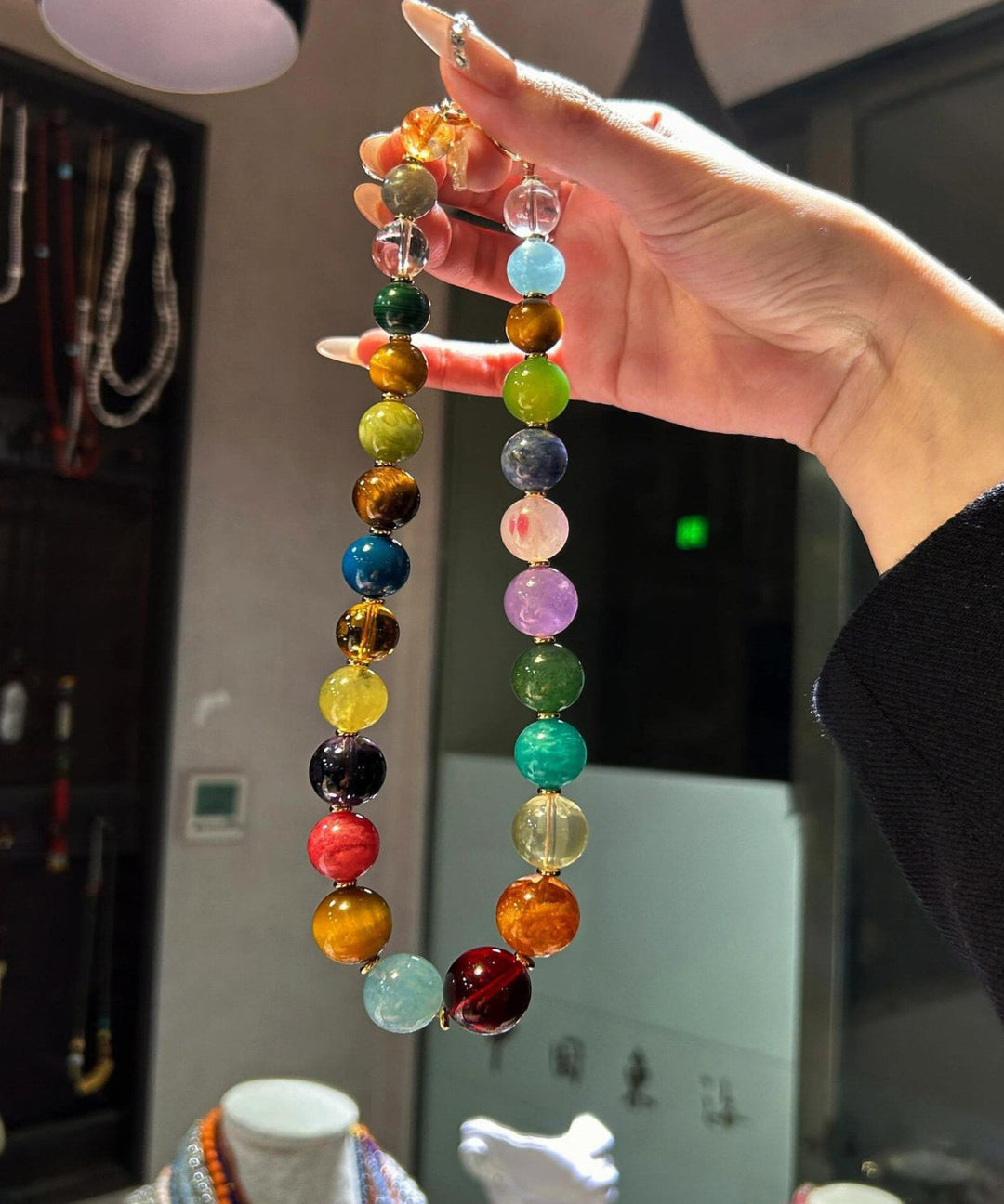 Vogue Rainbow Alloy Crystal Beading Gratuated Bead Necklace