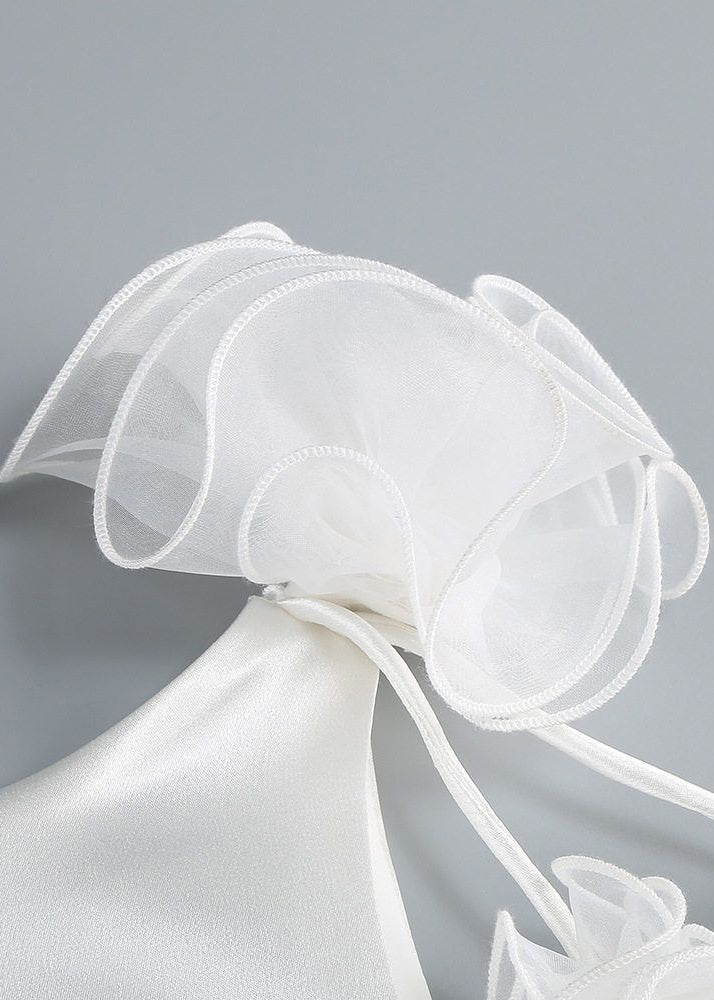 White Backless Solid Silk Party Dress Zippered Summer