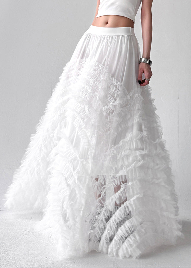 Wide Waistband Tulle Ruffled Skirt A-Line Dress Silver