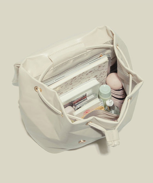 Women Beige Large Capacity Faux Leather Backpack Bag