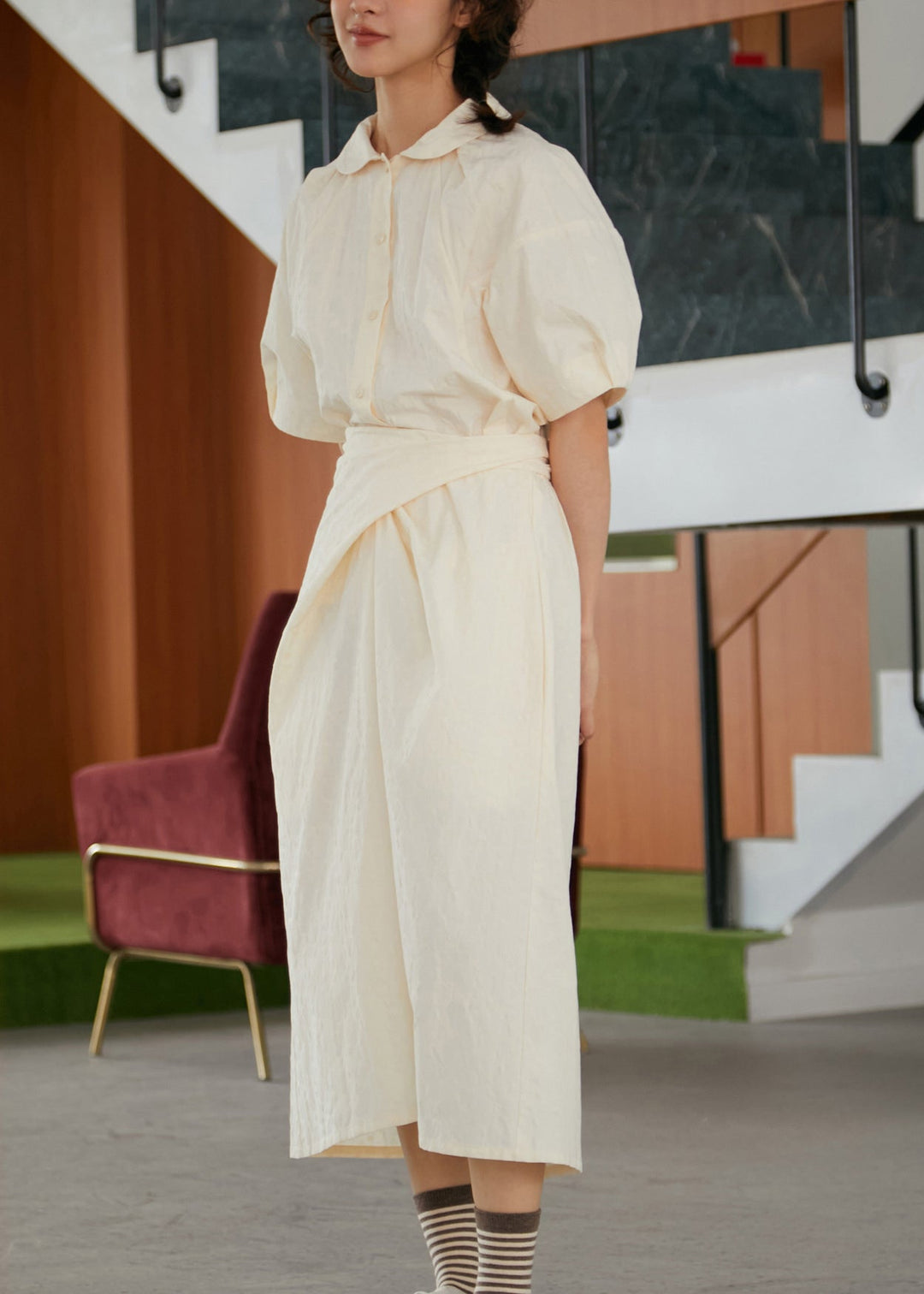 Women Black Peter Pan Collar Lace Up Cotton Dresses Summer