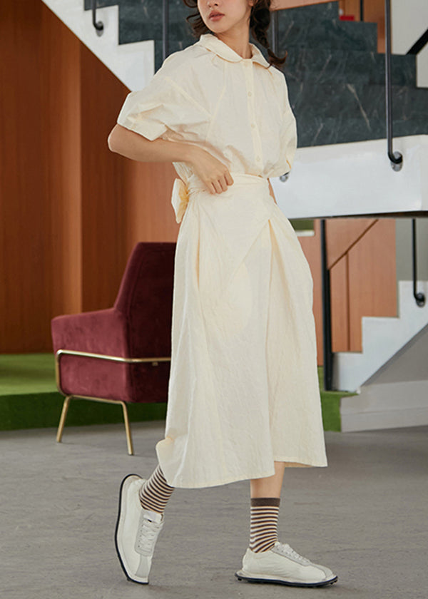 Women Black Peter Pan Collar Lace Up Cotton Dresses Summer