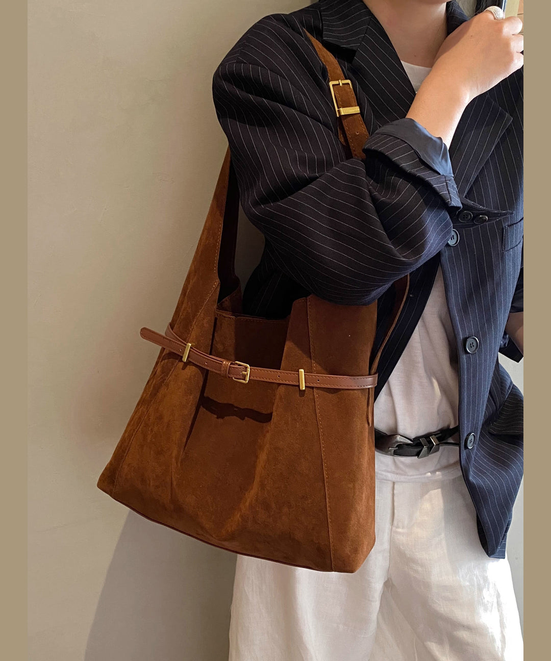 Women Brown Large Capacity Suede Shoulder Bag