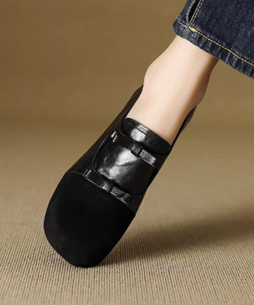 Women Chocolate Chunky Suede Bow Splicing Loafers