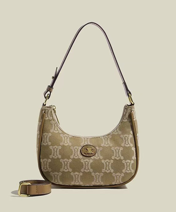 Women Khaki Jacquard Solid Durable Canvas Hobo Bag