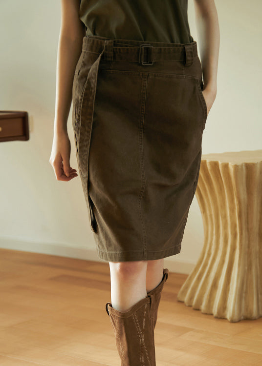Women Khaki Pockets Slim Fit Cotton Skirts Summer
