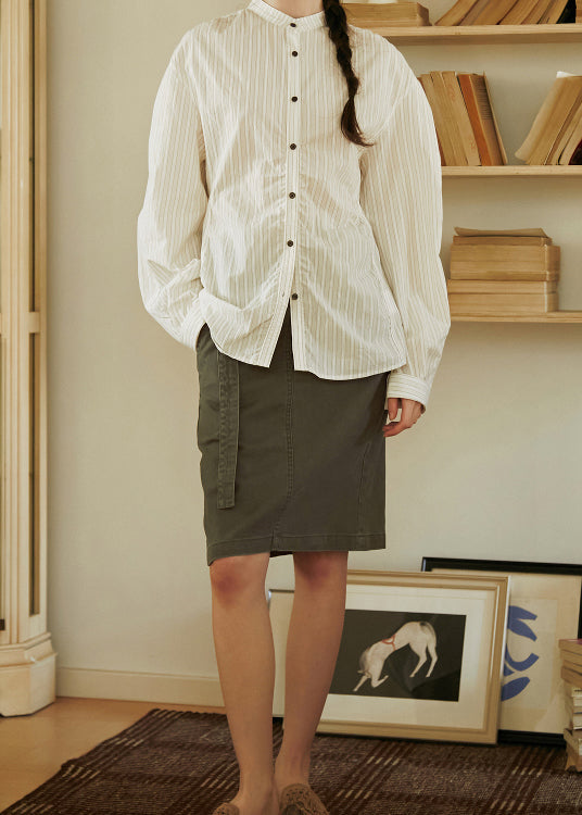 Women Khaki Pockets Slim Fit Cotton Skirts Summer