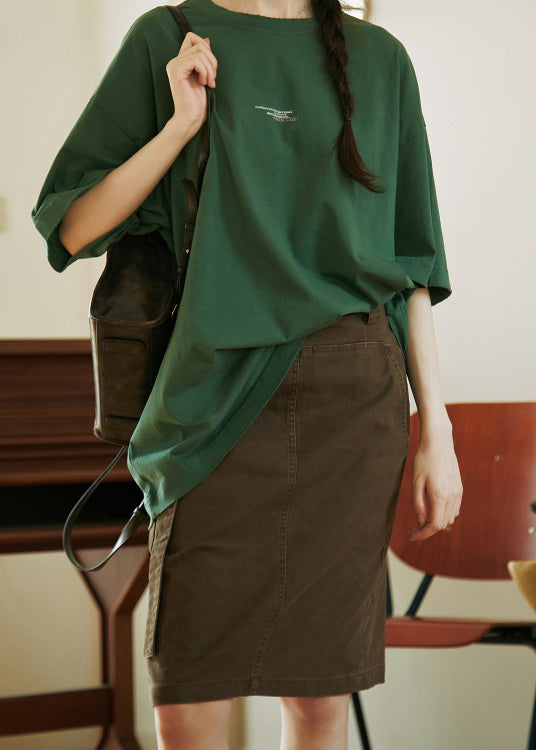 Women Khaki Pockets Slim Fit Cotton Skirts Summer
