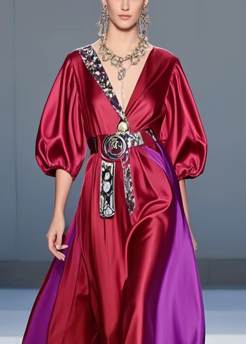 Women Mulberry Cinched Patchwork Silk Holiday Dress Summer