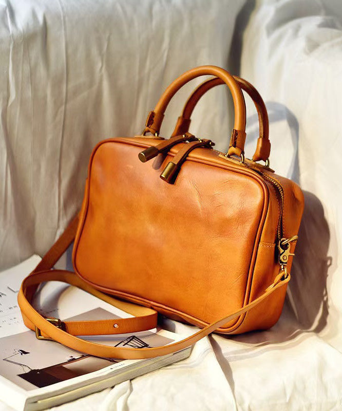 Women Orange Large Capacity Leather Doctor Bag