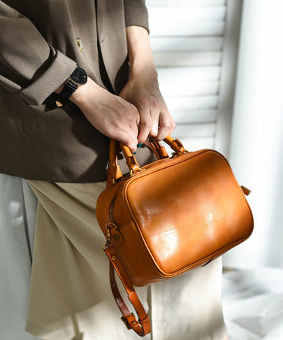 Women Orange Large Capacity Leather Doctor Bag