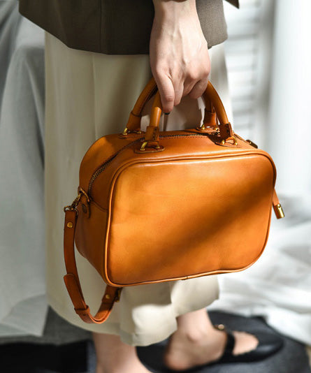 Women Orange Large Capacity Leather Doctor Bag