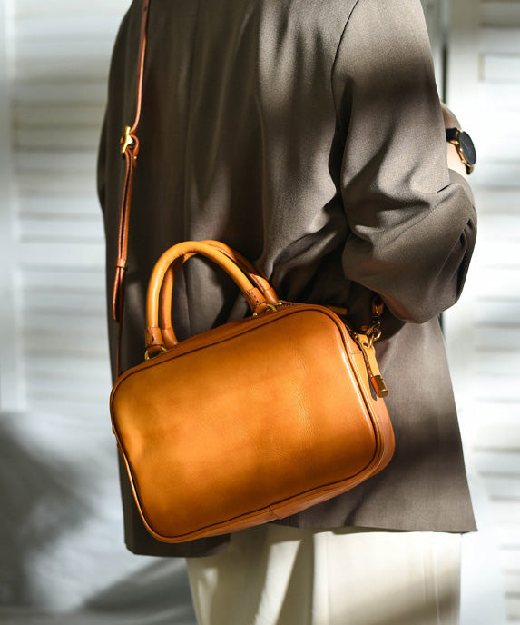 Women Orange Large Capacity Leather Doctor Bag
