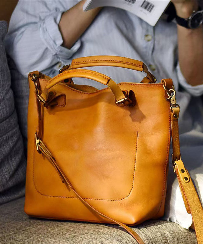 Women Orange Large Capacity Leather Tote Handbag