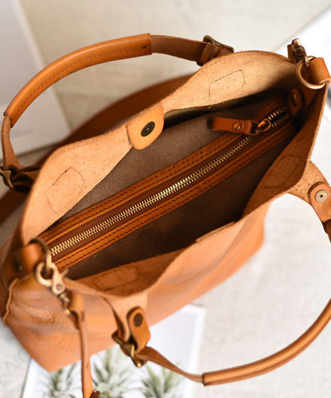 Women Orange Large Capacity Leather Tote Handbag