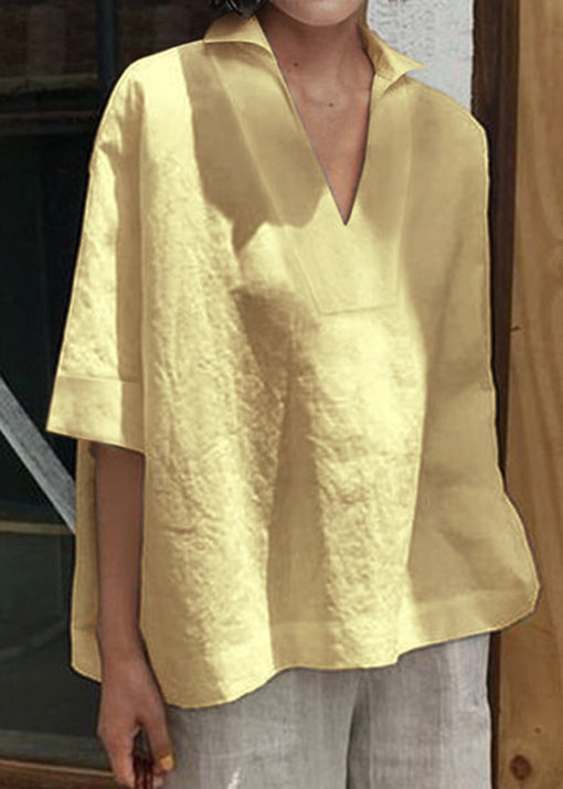 Women Pink V Neck Plus Size Cotton Shirt Summer