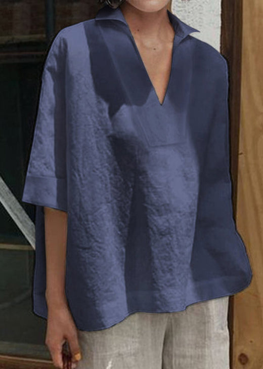 Women Pink V Neck Plus Size Cotton Shirt Summer