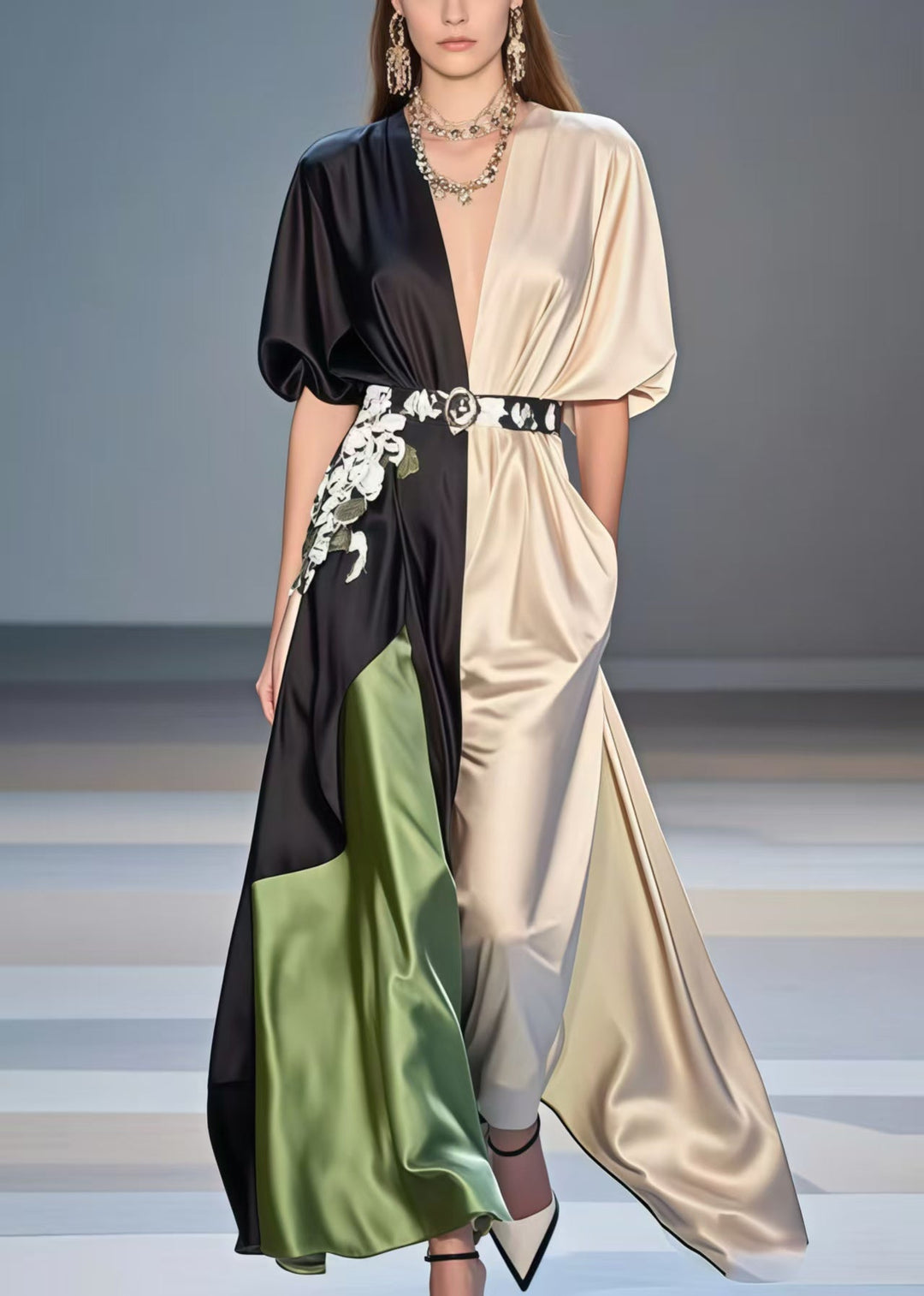 Women Polychrome Tunic Patchwork Silk Vestidos Dresses Summer