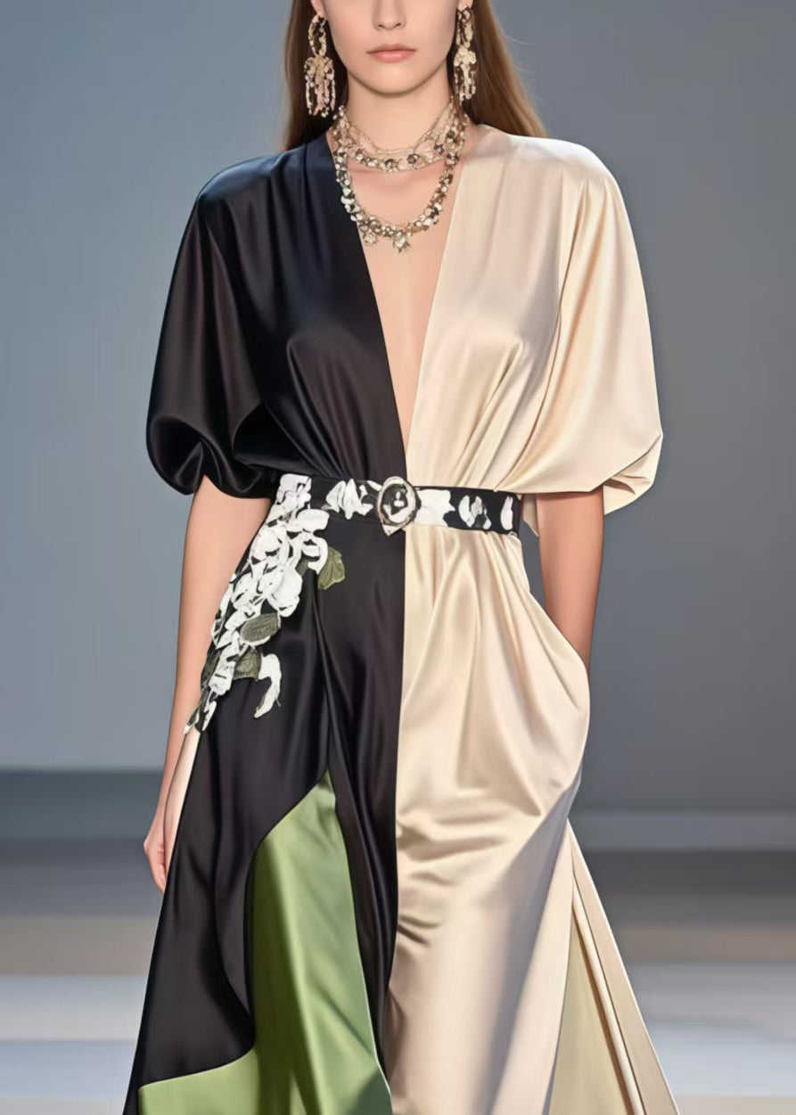 Women Polychrome Tunic Patchwork Silk Vestidos Dresses Summer