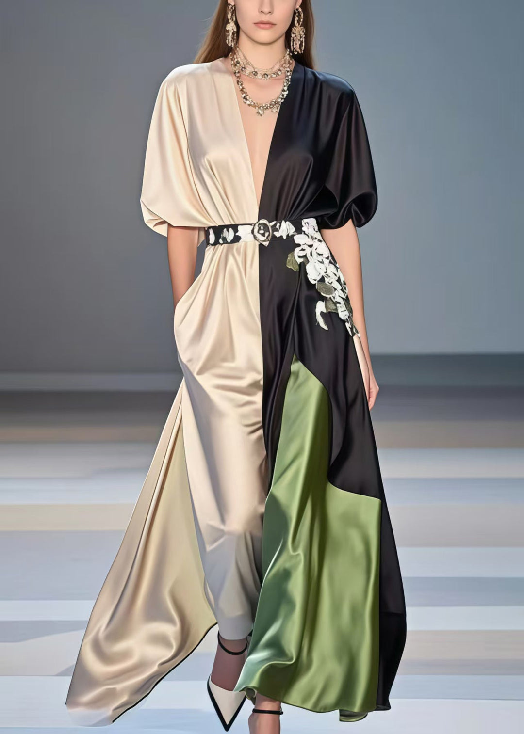 Women Polychrome Tunic Patchwork Silk Vestidos Dresses Summer